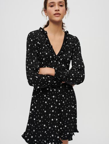 Pleated flowing dress with star print : Dresses color Black