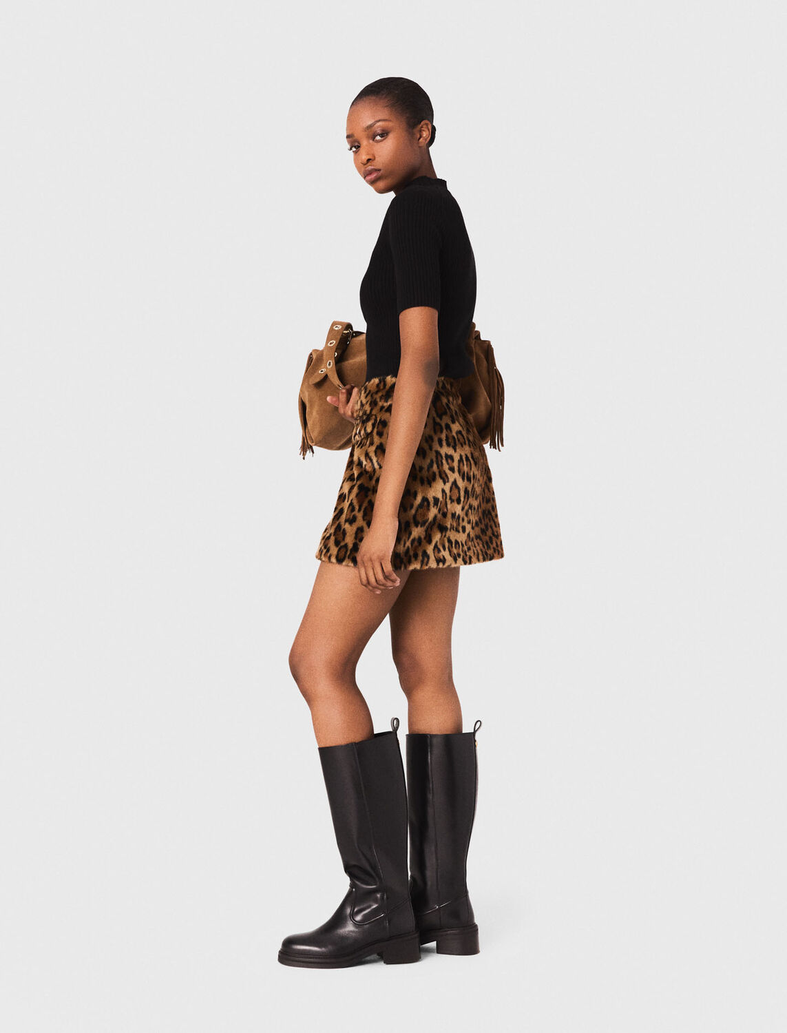 Leopard faux fur miniskirt - Skirts & Shorts - MAJE