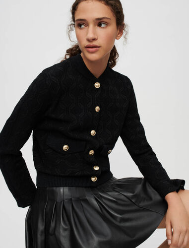 Knit cardigan with shiny motifs : Sweaters & Cardigans color Black