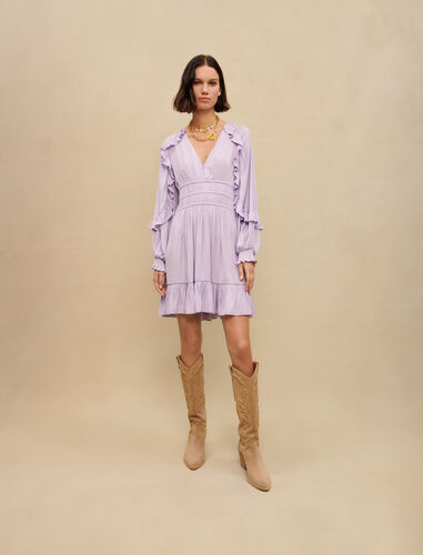 Short satiny dress with ruffles : Dresses color Parma Violet