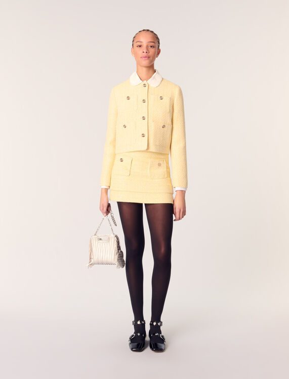 Short tweed and lurex jacket : Blazers & Jackets color Yellow
