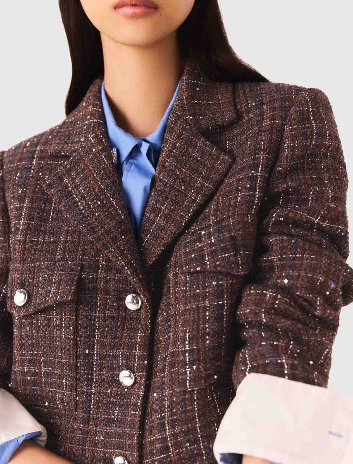 Short tweed jacket : Blazers & Jackets color brown