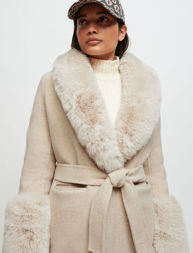 Double-faced fur-effect coat : Coats & Jackets color Ecru