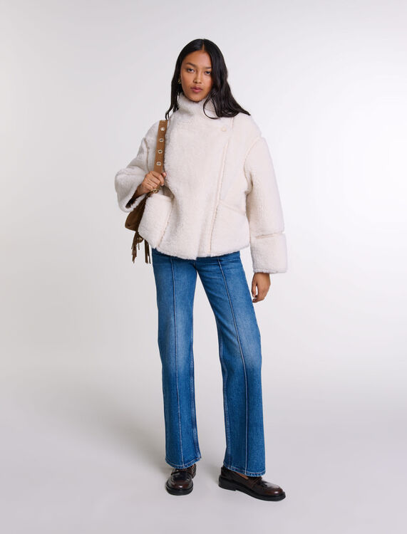 Short faux fur coat : Coats & Jackets color Ecru