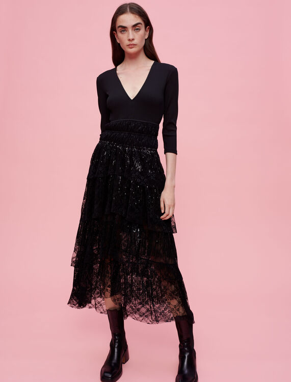 Jersey-blend and lace sequined dress - Dresses - MAJE