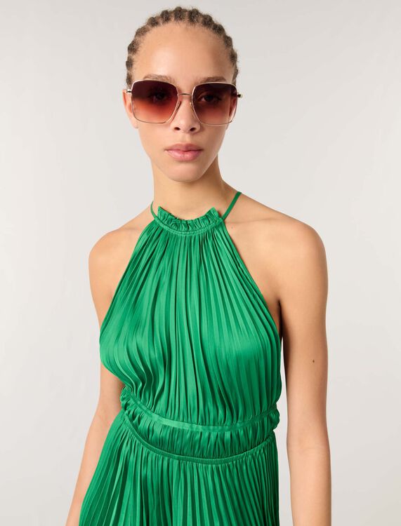 Short pleated backless dress : Dresses color Green