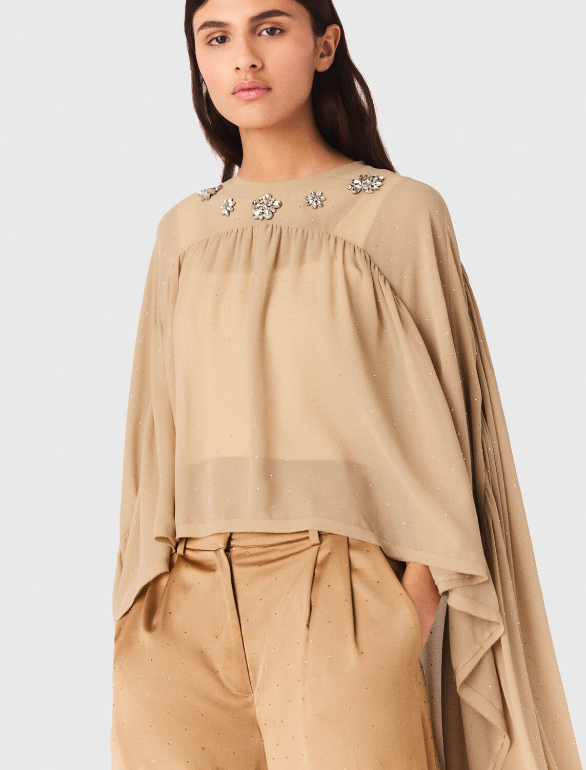 Cape top with jewel collar : Tops color Sand