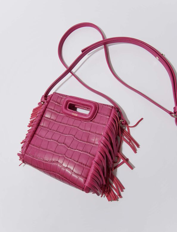 Mini embossed-leather M bag with chain : M Bag color Purple blackcurrant