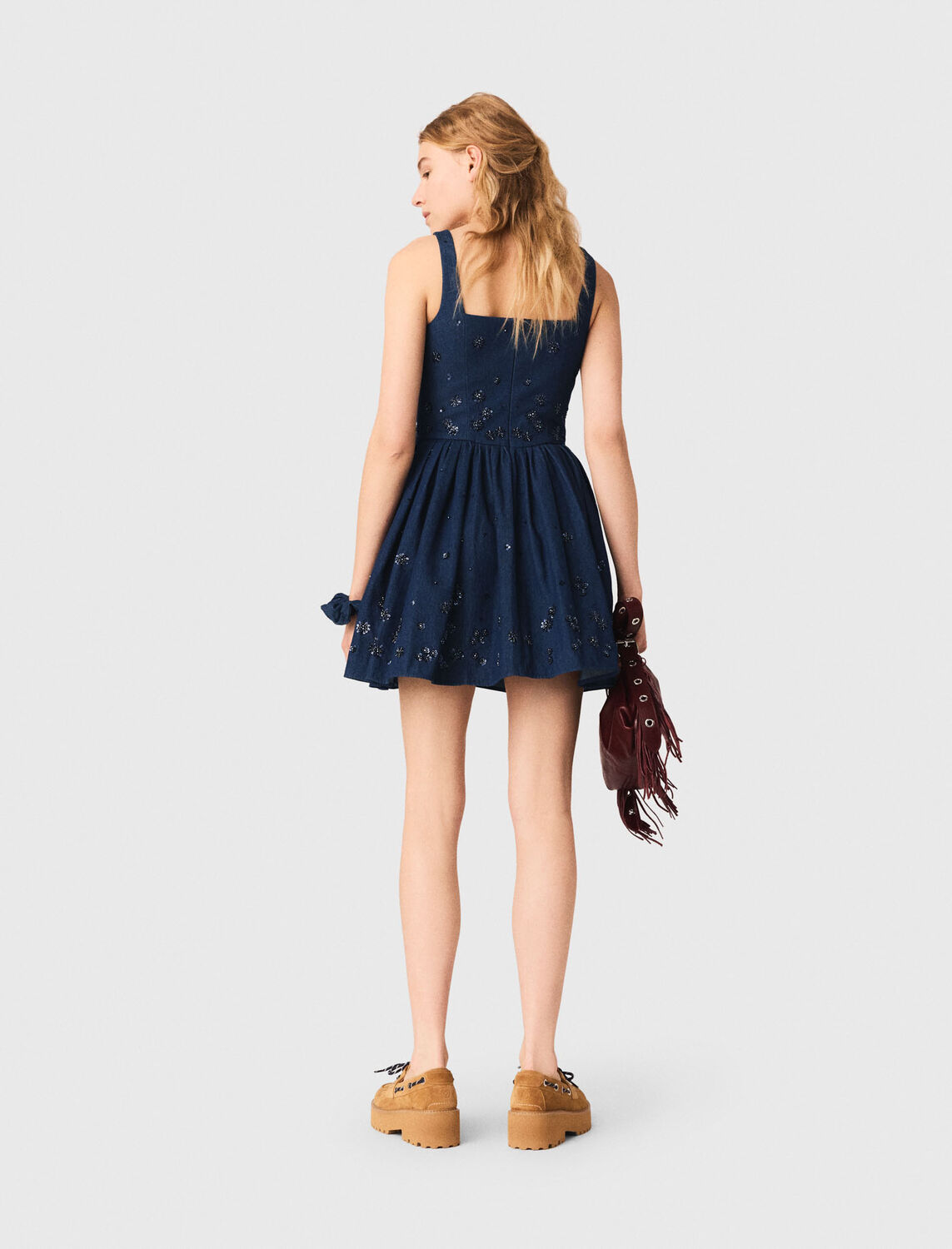 Flared embroidered denim dress - Dresses - MAJE