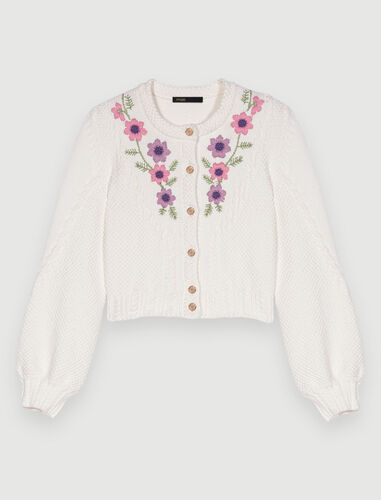 Floral embroidered cropped cardigan : Tops color Ecru