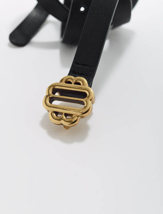Narrow black leather belt gold buckle -  - MAJE