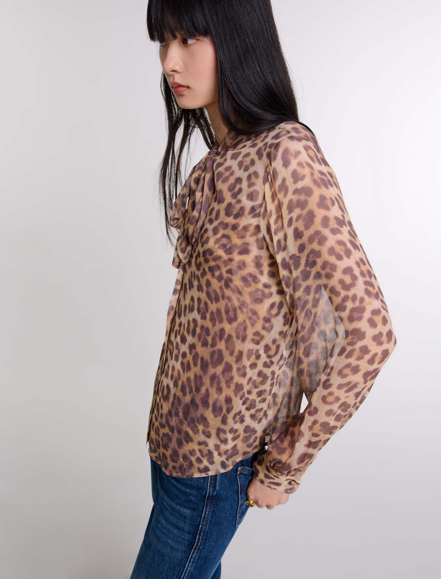 124CEOPARD Patterned pussy bow shirt - Shirts - Maje.com