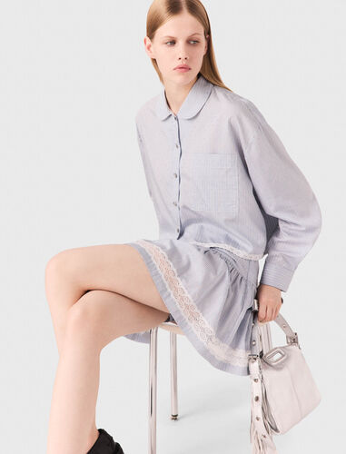 Short rhinestone striped shirt : Shirts color Blue white stripes