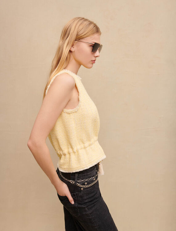 Sleeveless lurex tweed top : Tops color Pale Yellow