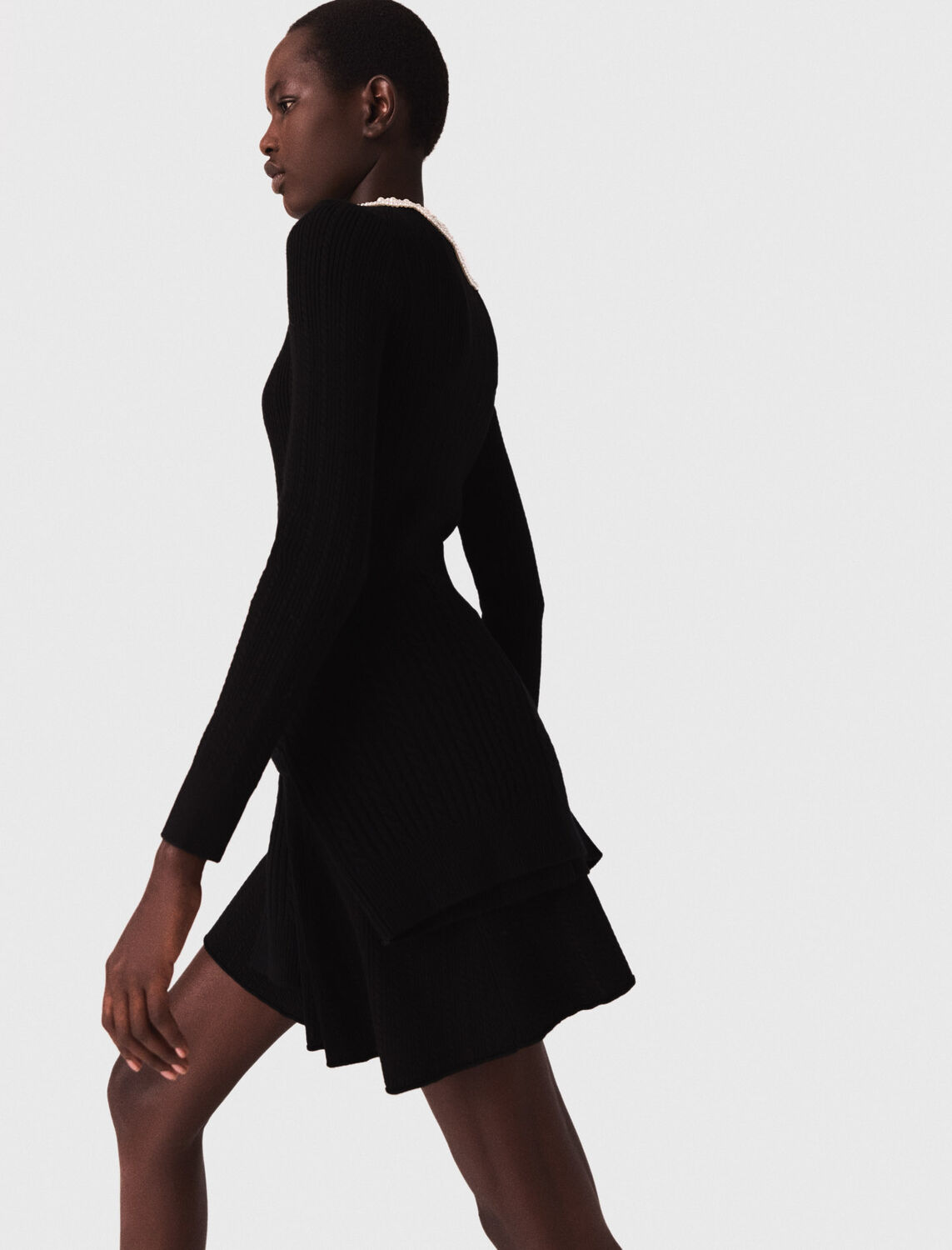 Short beaded-collar knit dress - Dresses - MAJE