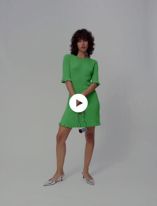 褶边罗纹针织连衣裙 : Dresses 顏色 绿色/GREEN