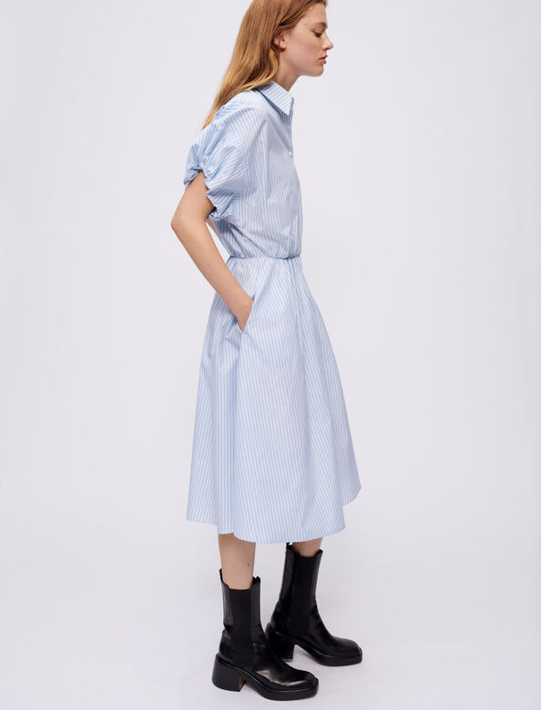 泡泡袖A字连衣裙 : Dresses 顏色 浅蓝色/LIGHT BLUE