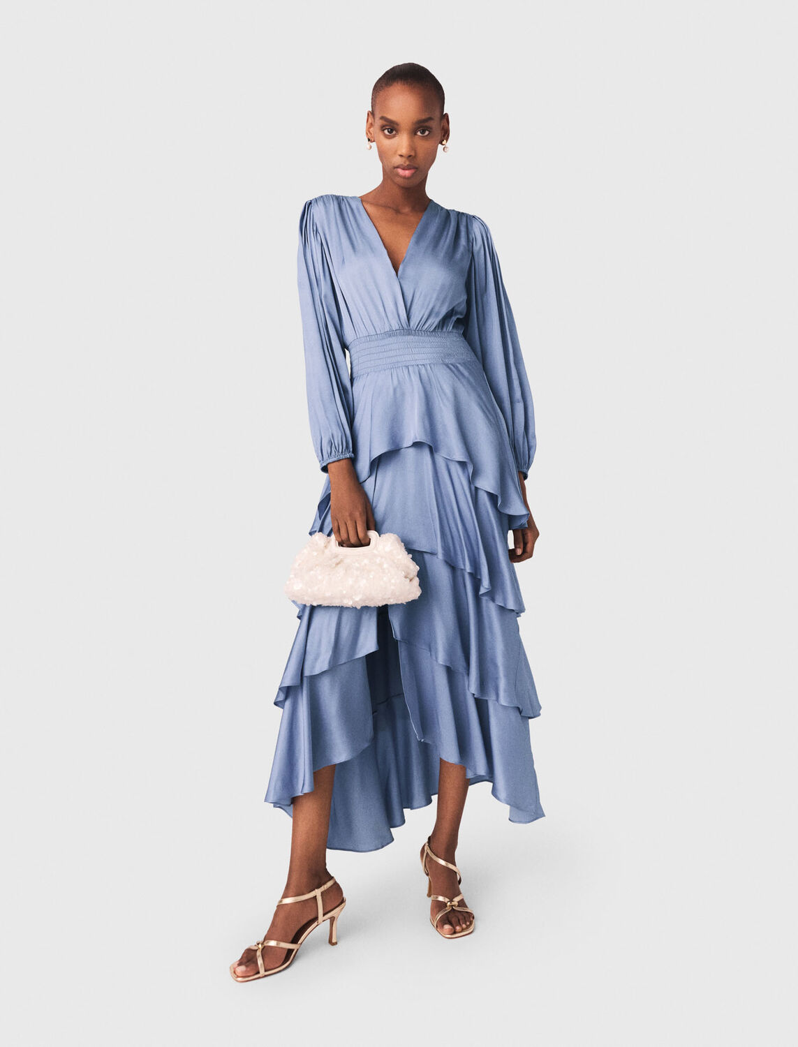 Ruffled maxi dress : Dresses color Blue / Grey