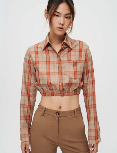 露脐格纹印花衬衫 : Shirts 顏色 桔色/ORANGE