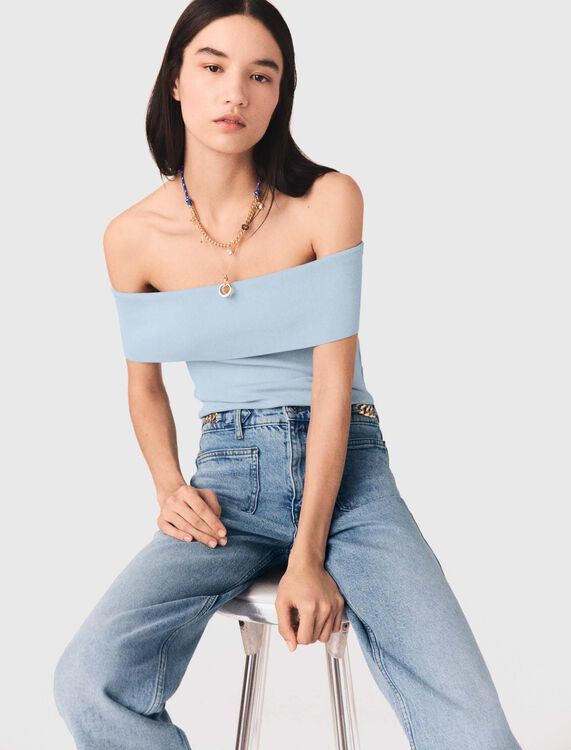 Bardot rib knit top - Tops - MAJE