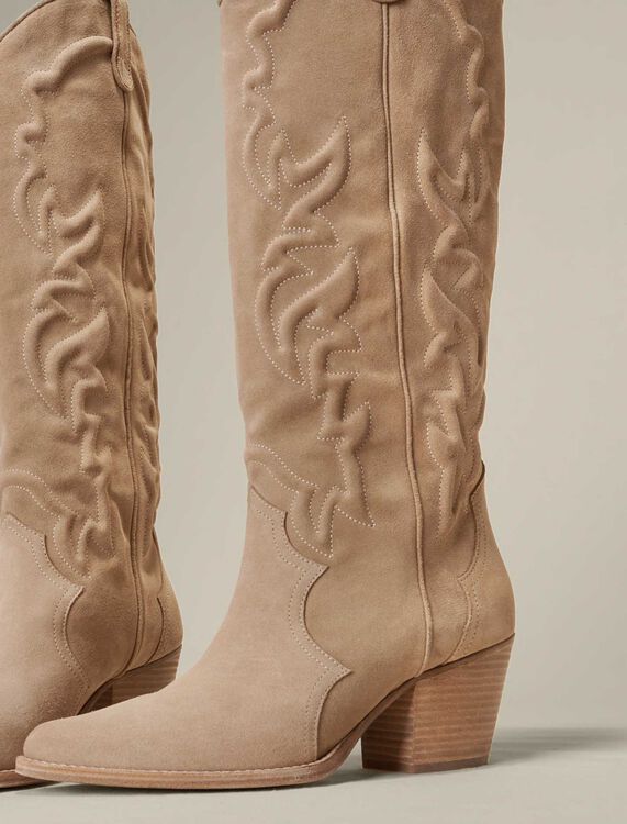 Embroidered leather cowboy boots -  - MAJE