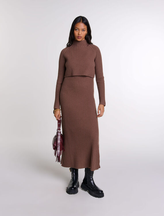 2-in-1 wool maxi dress : Dresses color brown