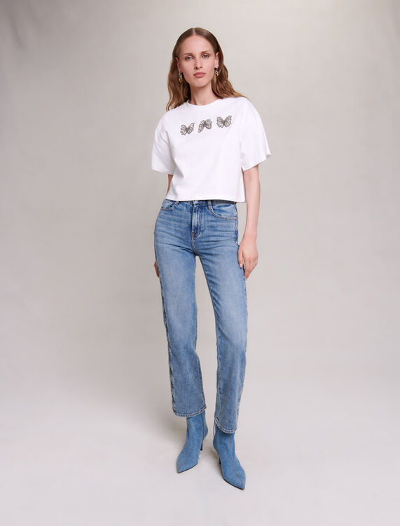 Rhinestone butterfly cropped tee - T-Shirts - MAJE