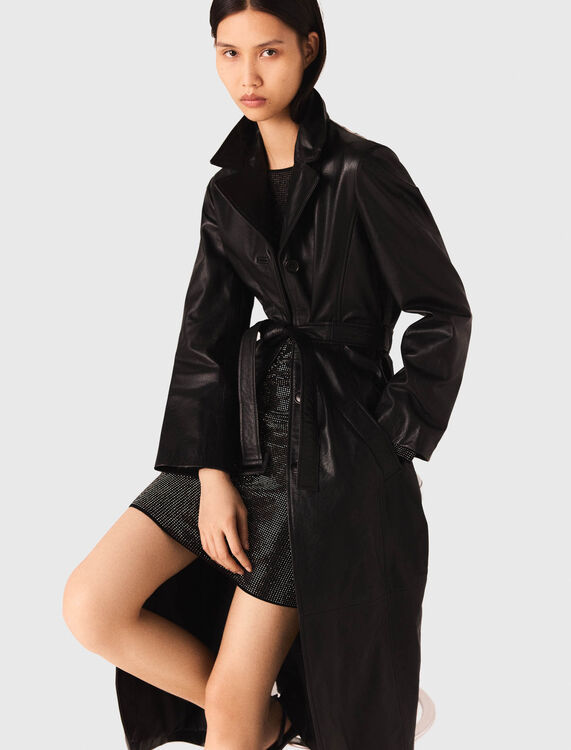 Long leather trench coat - Coats - MAJE