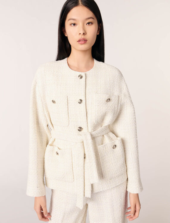 Belted tweed jacket -  - MAJE