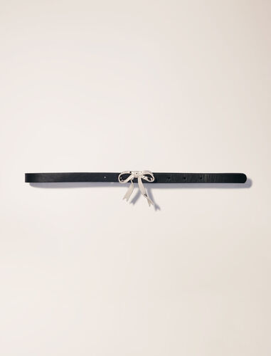 Slim leather bow belt : null color Black