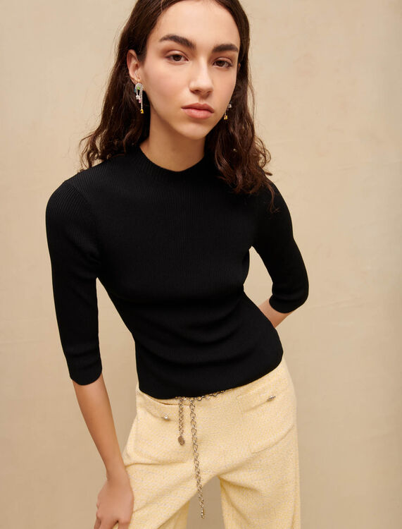 Ribbed top with openwork detail - Sweaters & Cardigans - MAJE