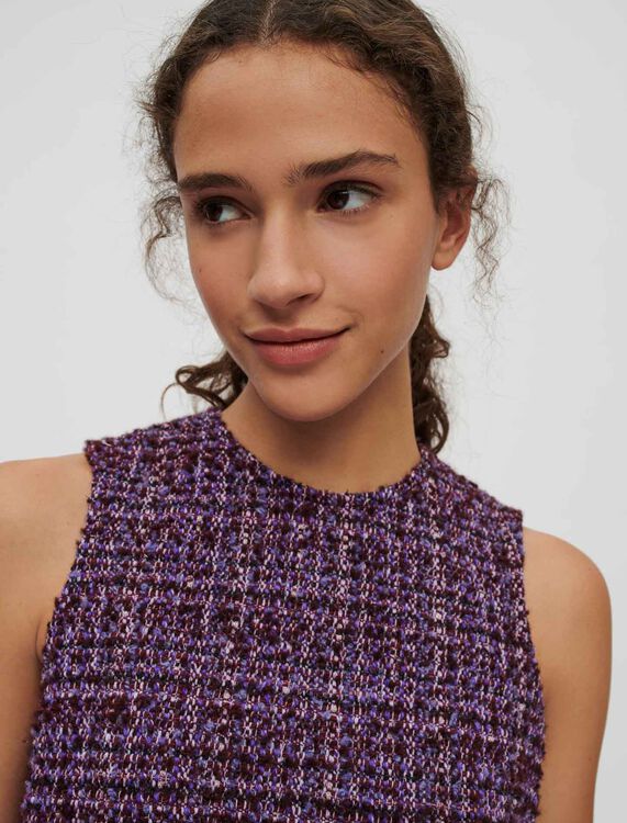 Purple tweed sleeveless fringed top : Tops color Purple
