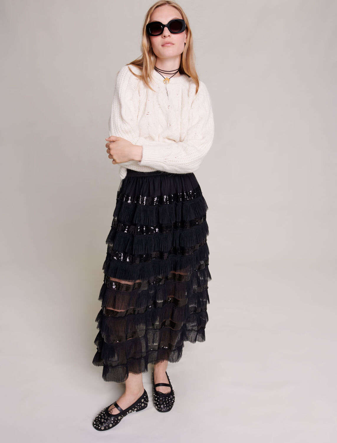 Ruffled maxi skirt : Bottoms color 