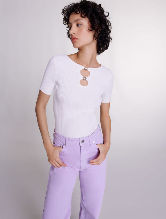Cutaway knit top with jewellery - Sweaters & Cardigans - MAJE