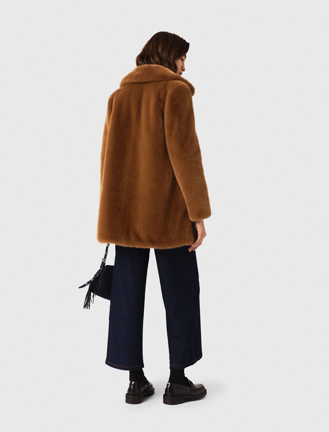 Mid-length faux fur coat : Coats color brown