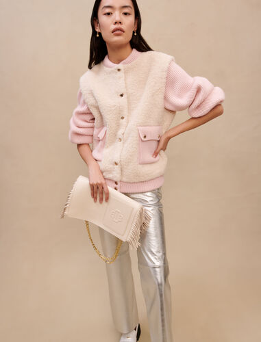 Pink material mix jacket : Chinese New Year Collection color Pink/Ecru
