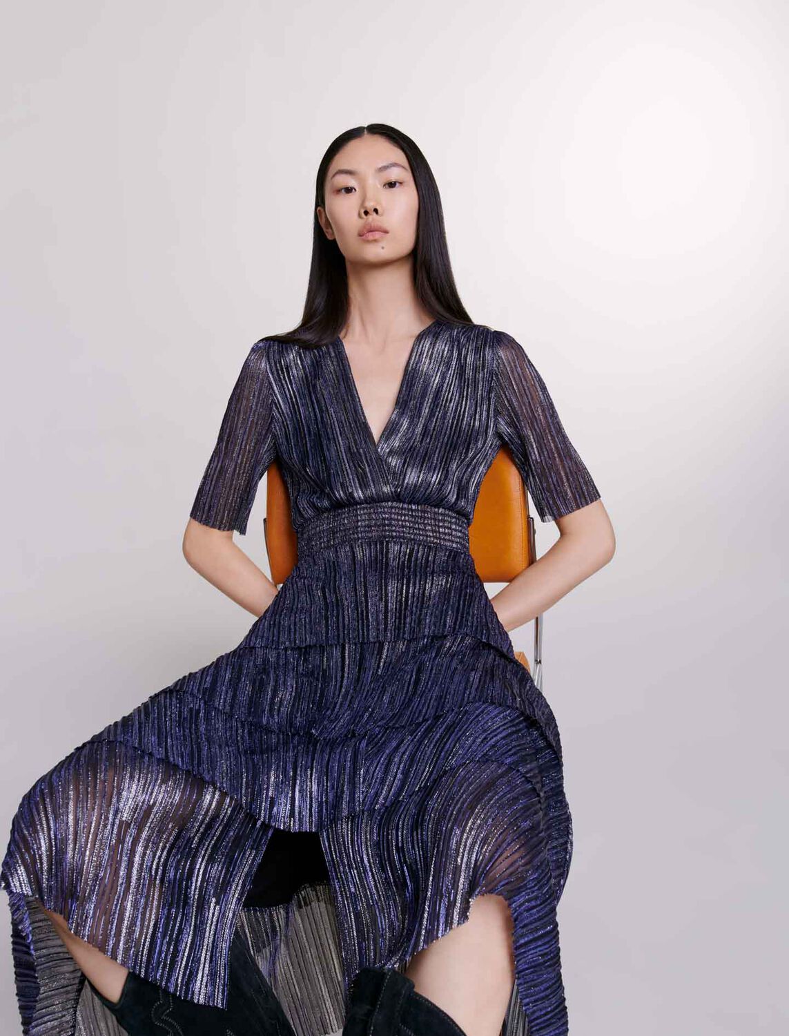 Full lamé dress with ruffles - 30% Off - MAJE
