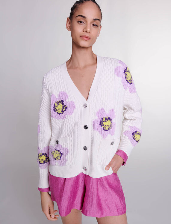 Knit cardigan with flowers - Sweaters & Cardigans - MAJE