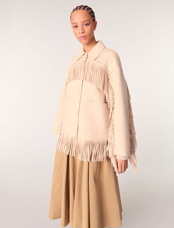 Double-breasted fringed coat - Coats - MAJE