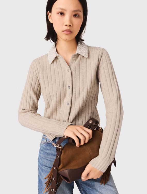 Cardigan with removable bead collar - Sweaters & Cardigans - MAJE
