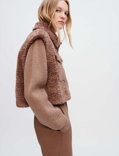 Faux fur and knit jacket : Coats & Jackets color brown