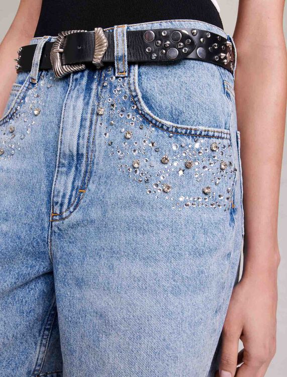 Flared denim shorts with rhinestones - Skirts & Shorts - MAJE
