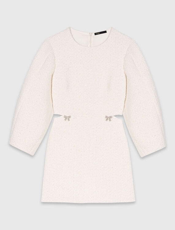 Short balloon-sleeve tweed dress - Dresses - MAJE