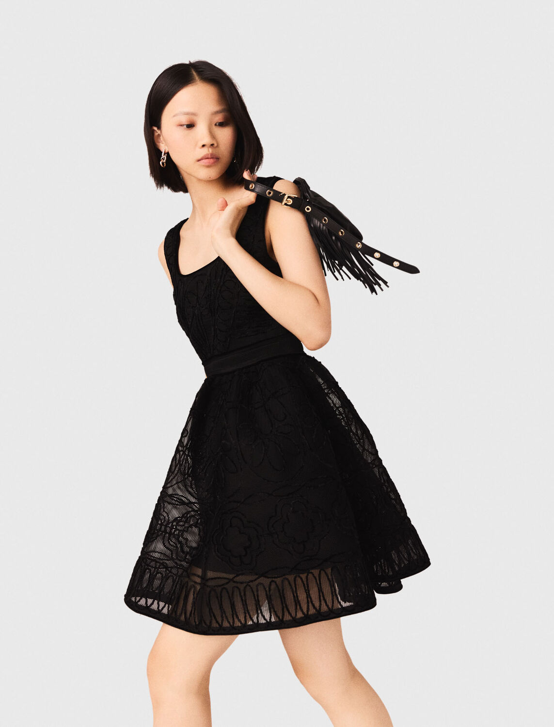 Short embroidered basket knit dress - Dresses - MAJE