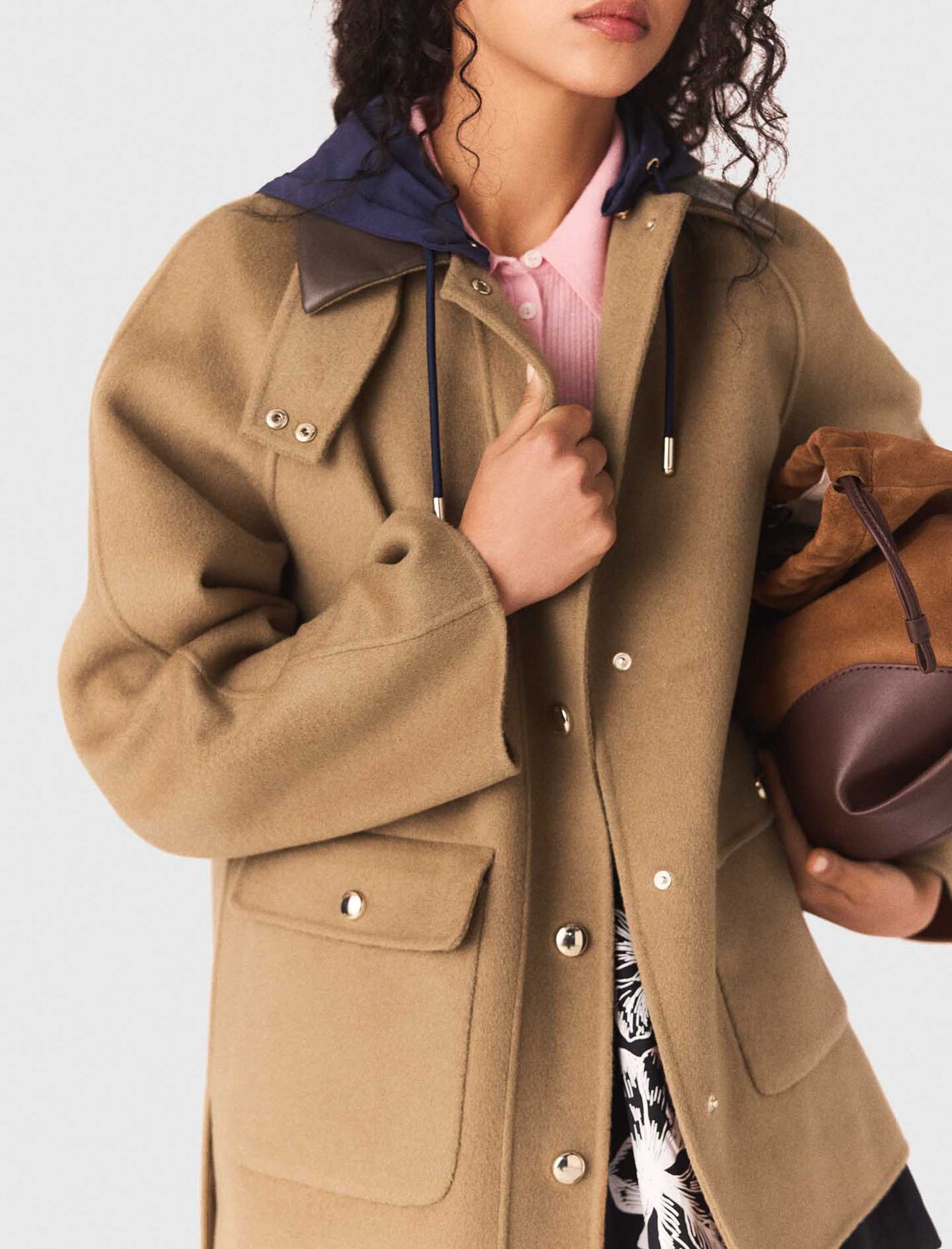 Wool coat with removable hood : Coats color Beige