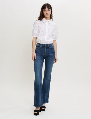 Flared jeans with horsebit detail : Trousers & Jeans color Blue