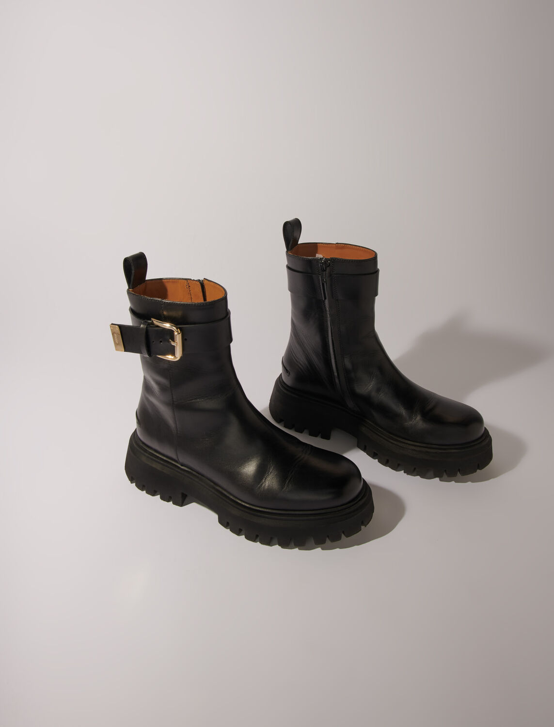 Leather ankle boots with buckles : Booties & Boots color 