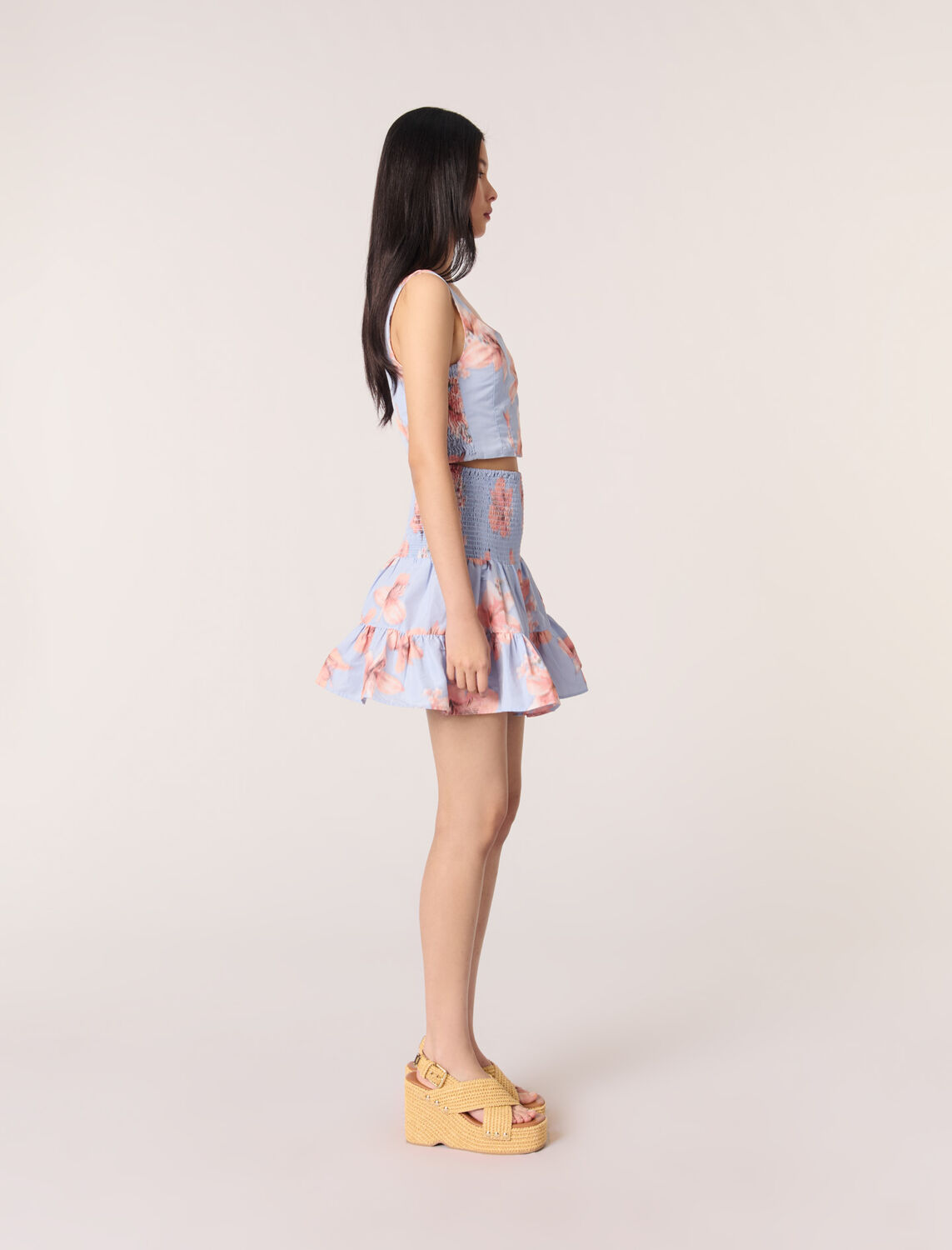 Patterned taffeta flared skirt -  - MAJE