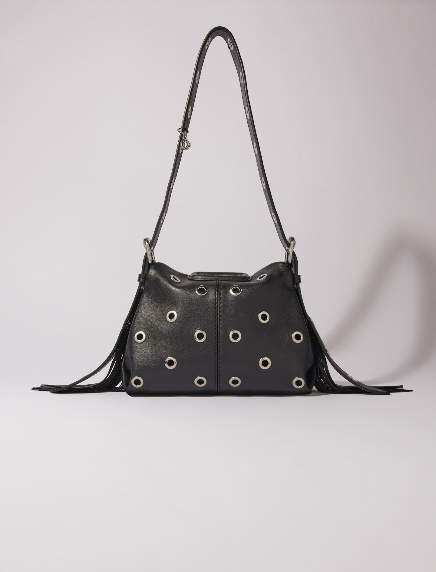 124MISSMMINIOEILLETS Miss M Mini eyelet leather bag - M Bag - Maje.com