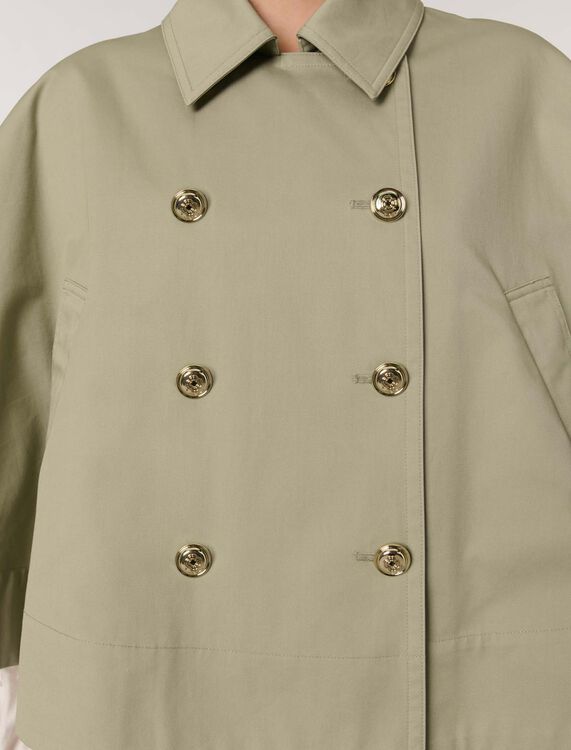 Short cape-effect trench coat : Coats color Khaki